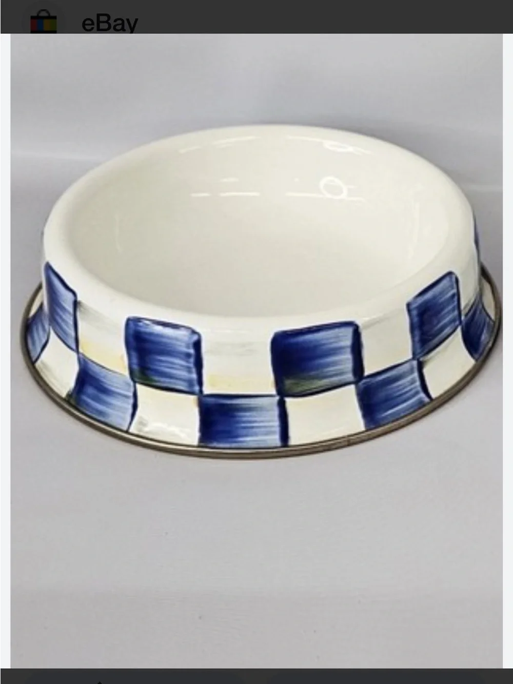 MacKenzie-Childs Cream Enamel Pet Dish with Gold Rim
